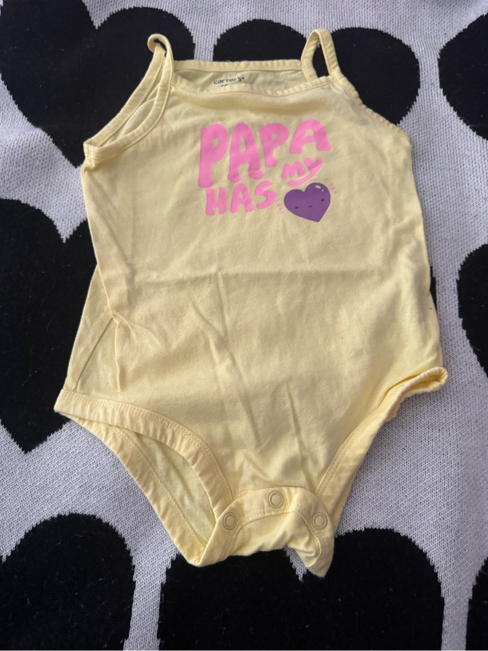 Carter's Yellow Tank One-Piece with Pink Text & Purple Heart